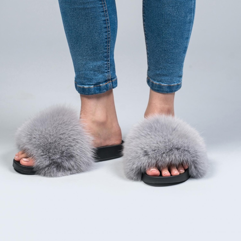NEW! Real Fox Fur Slides / Slippers - Picture 4 of 4